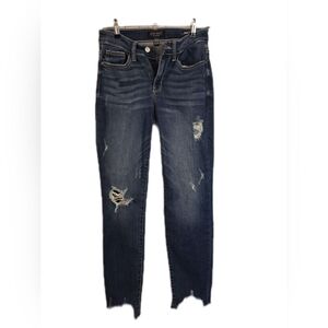 Trendy Dark Blue Distressed Skinny Jeans